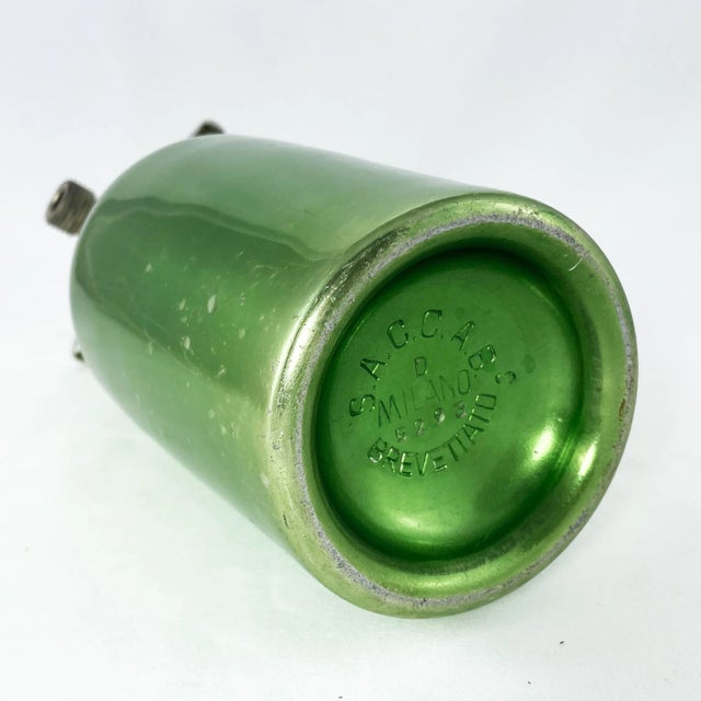 Classic Italian Mid Century Modern Seltzer Bottle. Sourced from Milan and marked SACCAB Milano BREVETTATO on bottom.