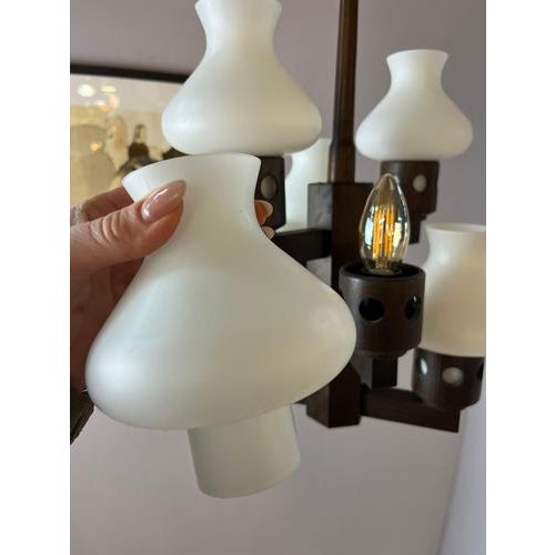 Dark Brown and White Wooden Chandelier with Opal Glass Glass from Vitrika For Sale - Image 10 of 11