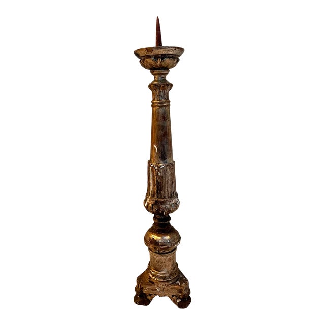 Late 18th / Early 19th Century Italian Giltwood Pricket Candlestick – 27” For Sale