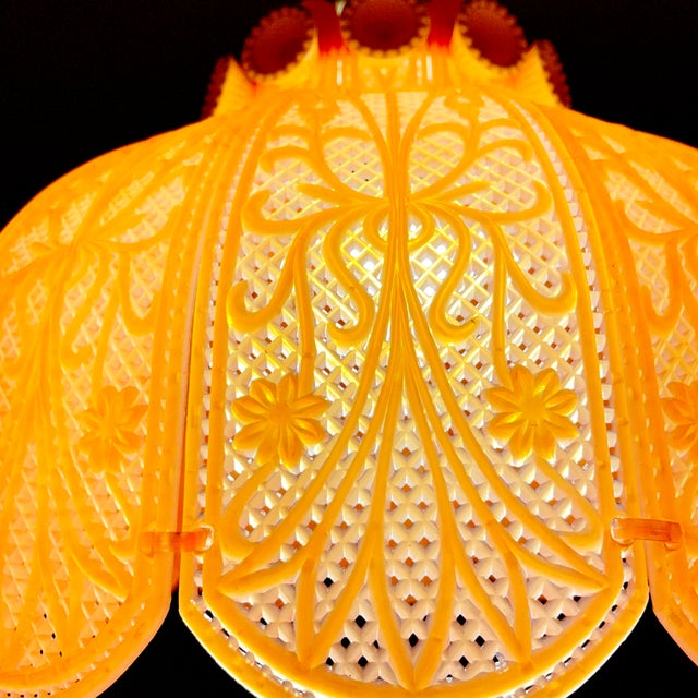 Farmhouse Red Acrylic Lace Effect Hanging Light Chandelier, Ukraine, 1970s For Sale - Image 13 of 18
