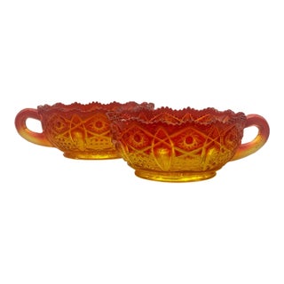 Mid 20th Century Amberina Glass Decorative Bowls-a Pair For Sale