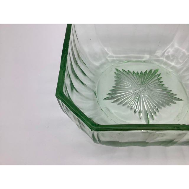 1920s Square Casserole Vaseline Glass Serving Bowl For Sale - Image 4 of 13