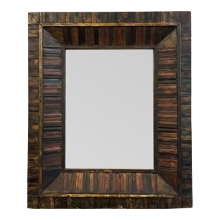 1980s Rustic Reclaimed Teak Wood Mirror | Large Distressed Farmhouse Wall Decor | Entryway Bathroom Vanity Accent | Boho Housewarming Gift For Sale