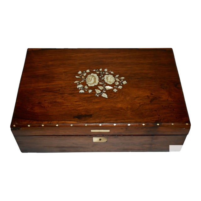 Antique Inlaid Mother of Pearl Rosewood Lap Desk For Sale