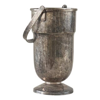 Art Deco Wine Cooler with Handle in Patinated Silver Plate, 1920s For Sale