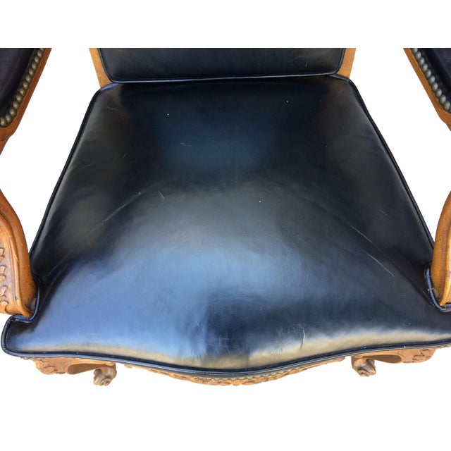 Black 1960s Louis XV Style Leather Armchair For Sale - Image 8 of 9