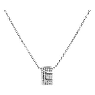 10K White Gold Diamond Accent "E" Initial Bubble Pendant Necklace For Sale