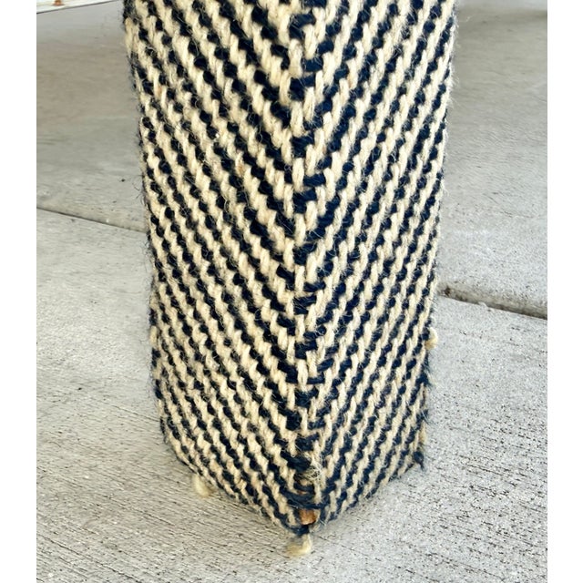 XL Navy Blue & Beige Wool Herringbone Pattern Bench For Sale - Image 9 of 13