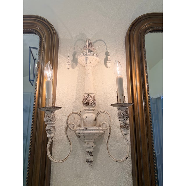 Set of Three Distressed French Country Wall Sconces With Matching Large & Medium Chandeliers Available For Sale - Image 4 of 8