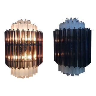 Sanblasted and Fume Triedro Murano Glass Wall Sconce For Sale