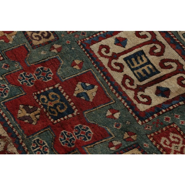 Textile Antique Tribal Kazak Rug, in Teal, With Geometric Patterns, From Rug & Kilim For Sale - Image 7 of 9