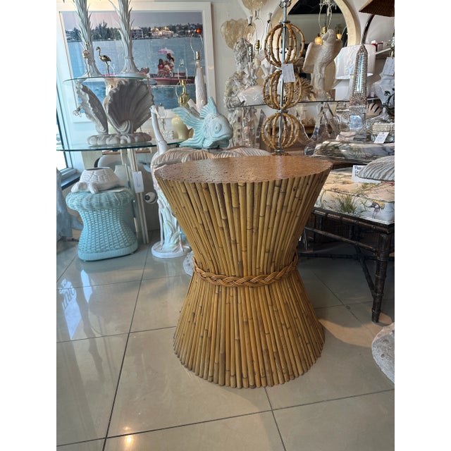 Vintage McGuire Rattan Dining Game Table Base Braided Wicker Sheaf of Wheat For Sale - Image 9 of 12