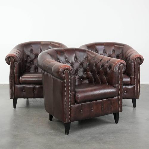 Chesterfield Club Chairs in Cowhide Leather, Set of 3 For Sale - Image 18 of 18