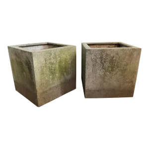 Medium Fiberglass Planters With Patina - Set of 2