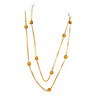 Vintage 18 Karat Yellow Gold Box Chain Ball Necklace, 24 " Long For Sale