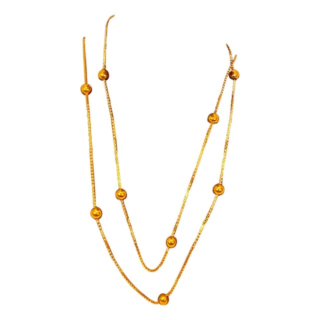 Vintage 18 Karat Yellow Gold Box Chain Ball Necklace, 24 " Long For Sale