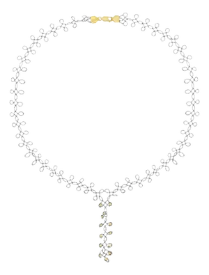 Gold Beaded Leaf Drop Necklace 14k Yellow & White Gold