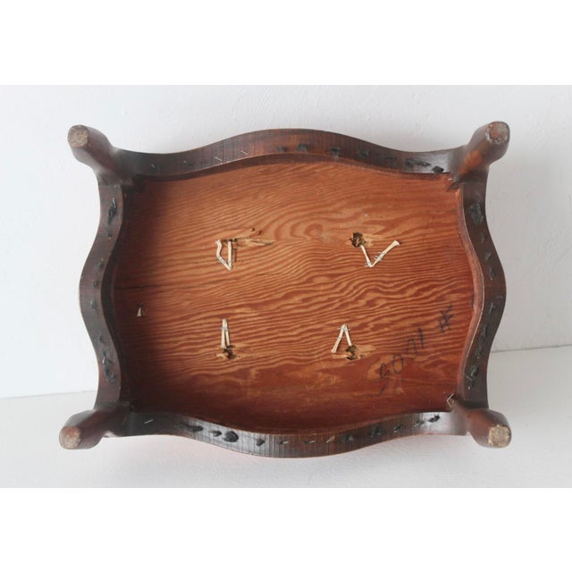 French Louis XV-style Carved Wood Upholstered Tufted Cabriole Legs Footstool Ottoman Vintage For Sale - Image 12 of 14