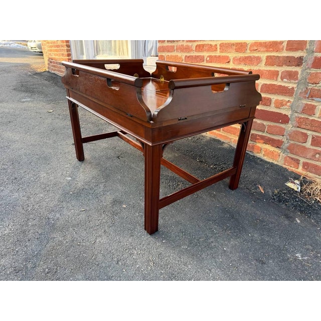 Vintage Baker Furniture Chippendale Style Mahogany Butler Tray Coffee Table For Sale - Image 14 of 18