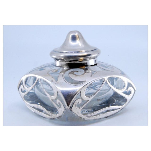 Glass Inkwell with Silver Coating and Crimped Lid For Sale - Image 9 of 10