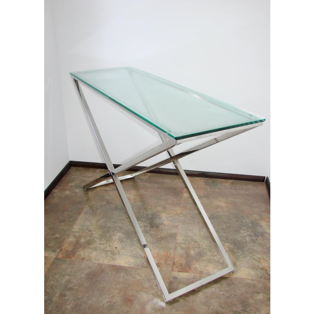 Modern Console Table in Chrome and Glass, 1990s For Sale - Image 4 of 9