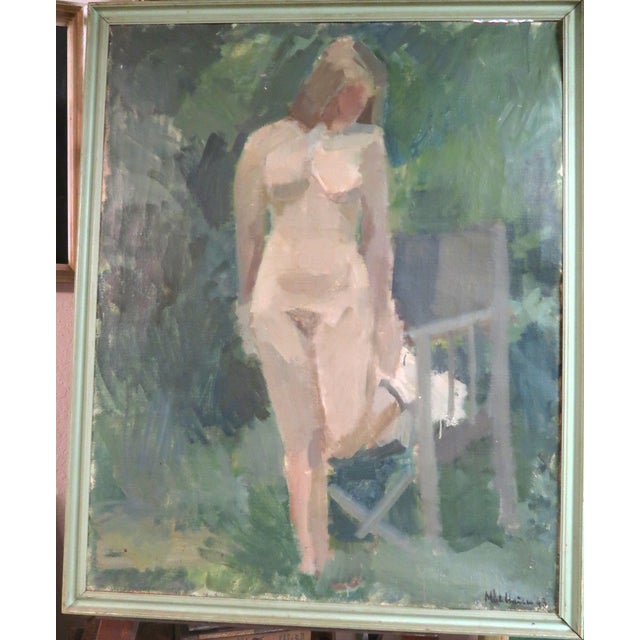 Early 20th Century Early 20th Century Huge Standing Nude Signed Oil Painting For Sale - Image 5 of 7