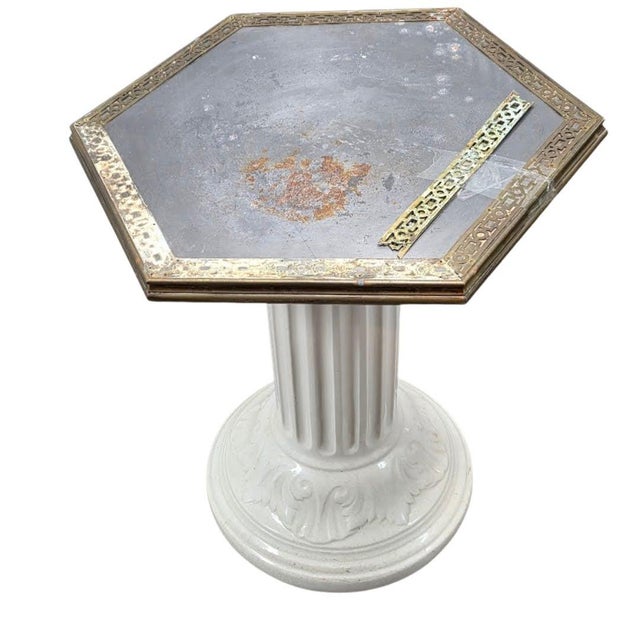 Metal Metal Pedestal Table With Ceramic Base For Sale - Image 7 of 8
