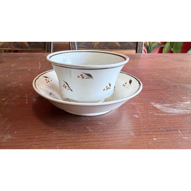 Antique Leeds Pearlware Cup and Saucer With Brown Foliate Decoration, Circa 1800 For Sale - Image 9 of 12