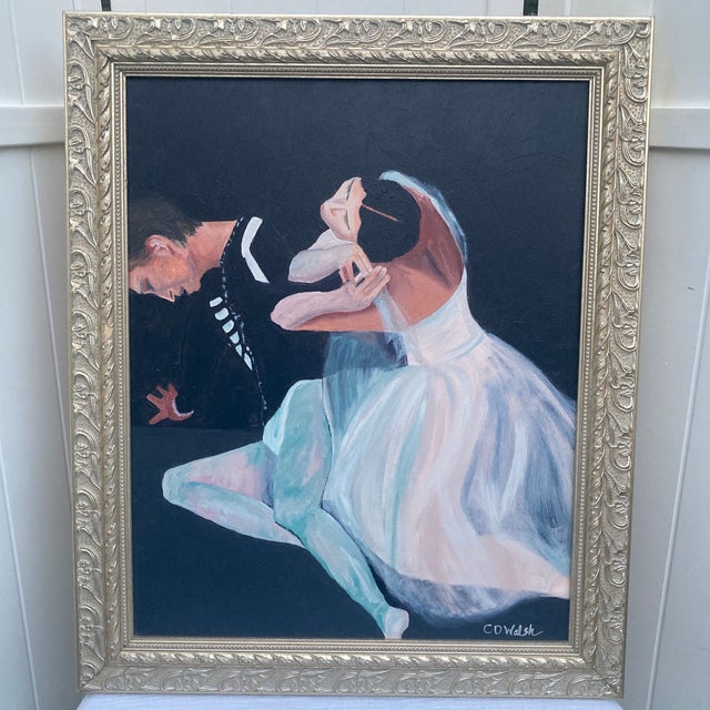 Figurative Mid-Century Ballet Dancers Oil Painting by C. D. Walsh - Ornate Gold Frame For Sale - Image 3 of 12