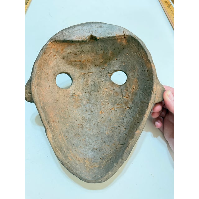 Sienna Vintage Peruvian Black-Fired Earthenware Folk Art Wall Mask For Sale - Image 8 of 11