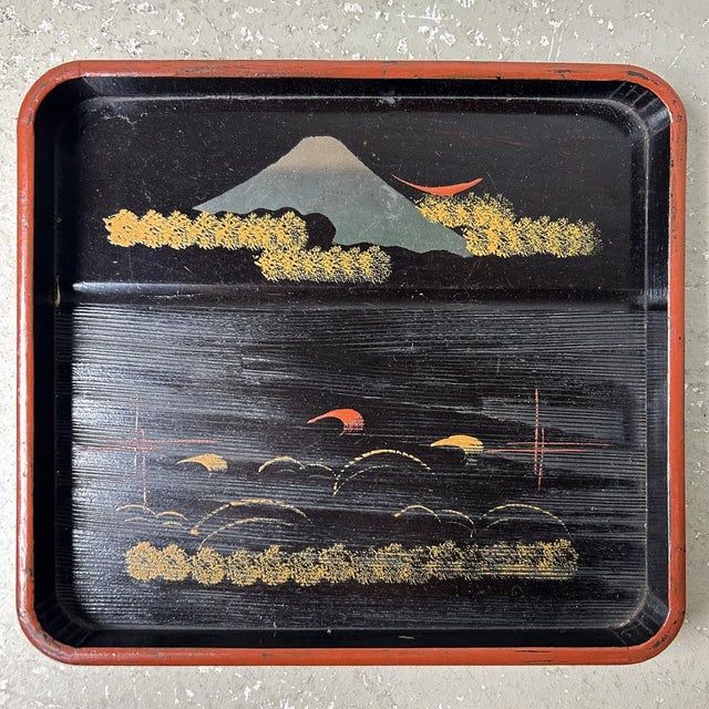 Wooden Lacquer Trays with Mountain Landscape, 1920s, Set of 4 For Sale - Image 12 of 18
