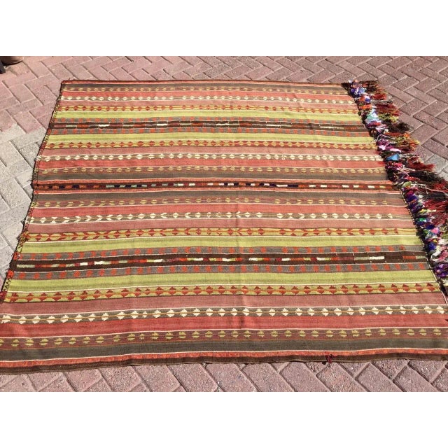 Mid-Century Modern Vintage Striped Turkish Kilim Rug - 75.5" X 77" For Sale - Image 3 of 11