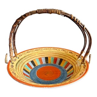 Vintage Chikaramachi 1000 Faces Porcelain Basket-Noritake Japan-Rattan Handle For Sale