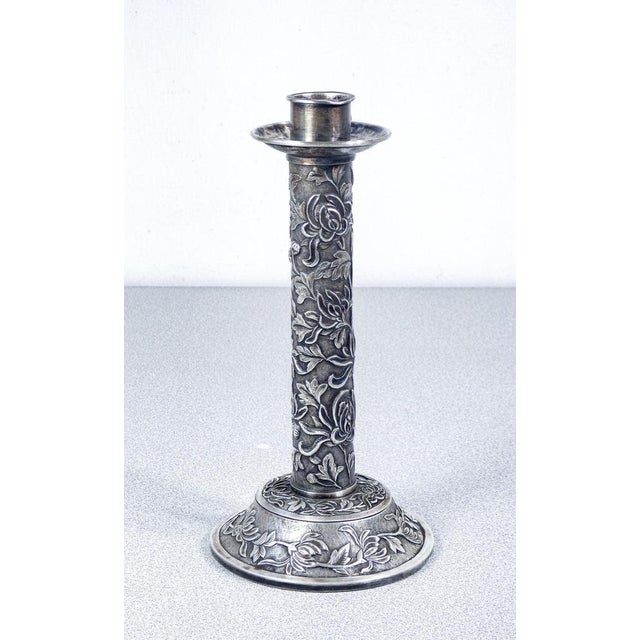 Antique Chinese Embossed Silver Candlestick, 1800s For Sale - Image 12 of 18