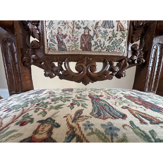 Wood French Louis XIII Hunting Style Carved Walnut Armchair, Circa 1860 For Sale - Image 7 of 12