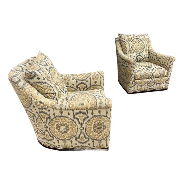Pair Hickory Chair Upholstered Swivel Chair, 21st Century For Sale