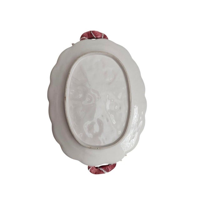 Vintage Italian Capodimonte Style Platter W/Cherubs, Poinsettia, Ribbon, Pink For Sale - Image 4 of 4