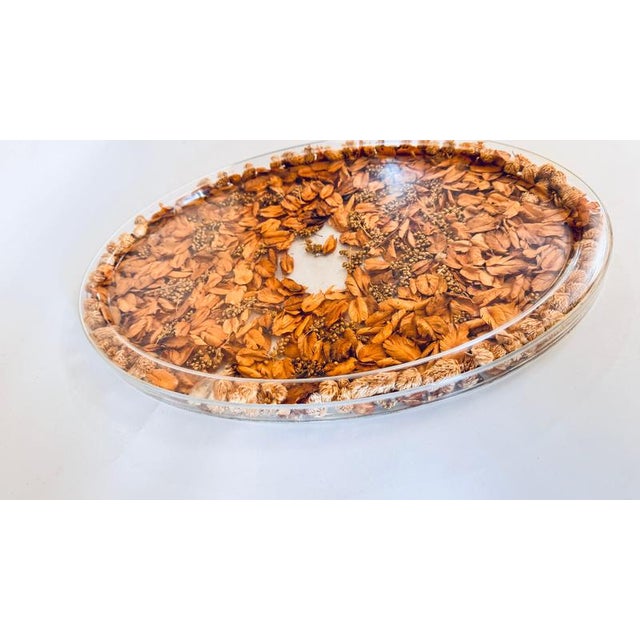 Asian Plastic Oval Tray with Embedded Dried Flowers and Leaves, 1970s For Sale - Image 10 of 12