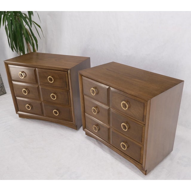 Wood Pair of Gibbings Widdicomb Solid Brass Ring Drop Pulls Bachelor Chests Dressers For Sale - Image 7 of 18