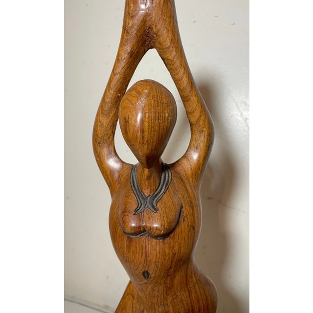 Wood Antique Hand Carved Abstract Modernist Nude Lady Wood Figural Sculpture Statue For Sale - Image 7 of 13