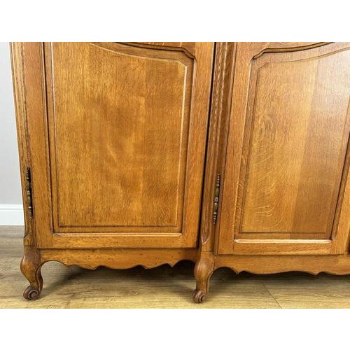 Brown Vintage French Louis XVI Style Carved Oak 4-Door Armoire For Sale - Image 8 of 13