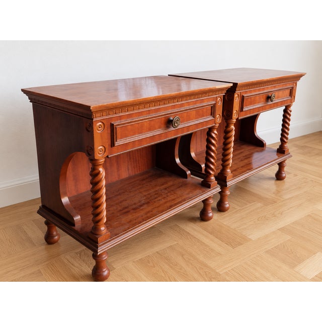 1950s Mahogany Nightstands with Twisted Brackets, 1950, Set of 2 For Sale - Image 5 of 6