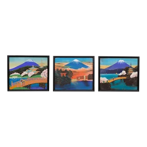 Three Japanese Paintings of Mount Fuji