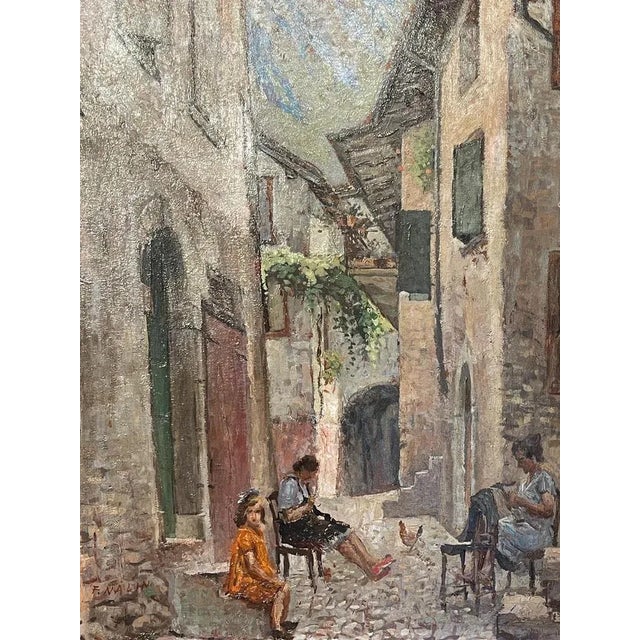 Oil on panel, interior scene, 20th century, Nalin Refined painting depicting a village interior scene with figures, signed...