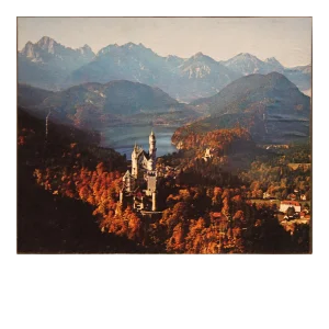 Neuschwanstein Castle in the Forrest Bavaria Germany Colored Photograph Mid 20th Century