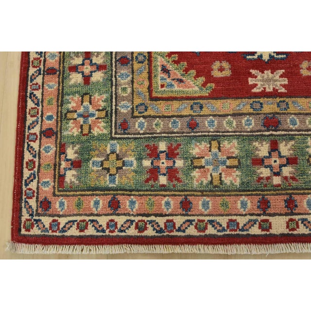 Kazak Runner 2’8” X 6’6” Red Wool Tribal Hand-Knotted Oriental Rug For Sale - Image 9 of 12