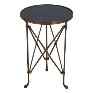 Theodore Alexander Round Granite & Brass Side Table For Sale