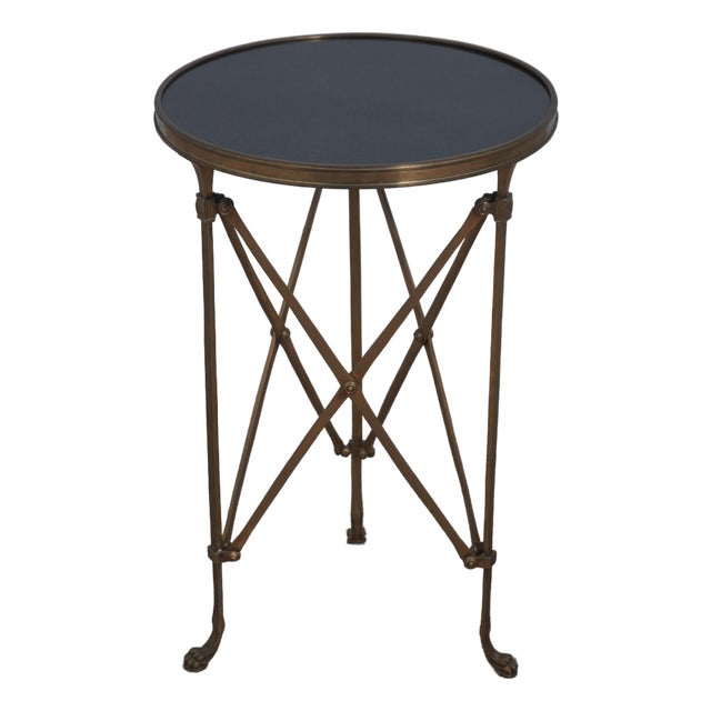 Theodore Alexander Round Granite & Brass Side Table For Sale