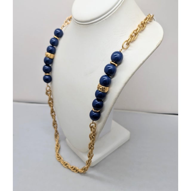 Givenchy Vintage Signed Givenchy Navy Sautoir Necklace, 1977 For Sale - Image 4 of 6