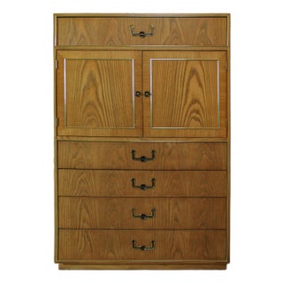 Vintage Modern Campaign Style Oak Gentlemen’s Chest by Founders Furniture Patterns 35 For Sale